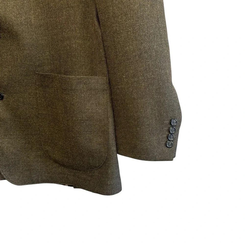 T Harris London Blazer Mens Sz 42L Brown Green Lambswool Patch Pocket Sport Coat